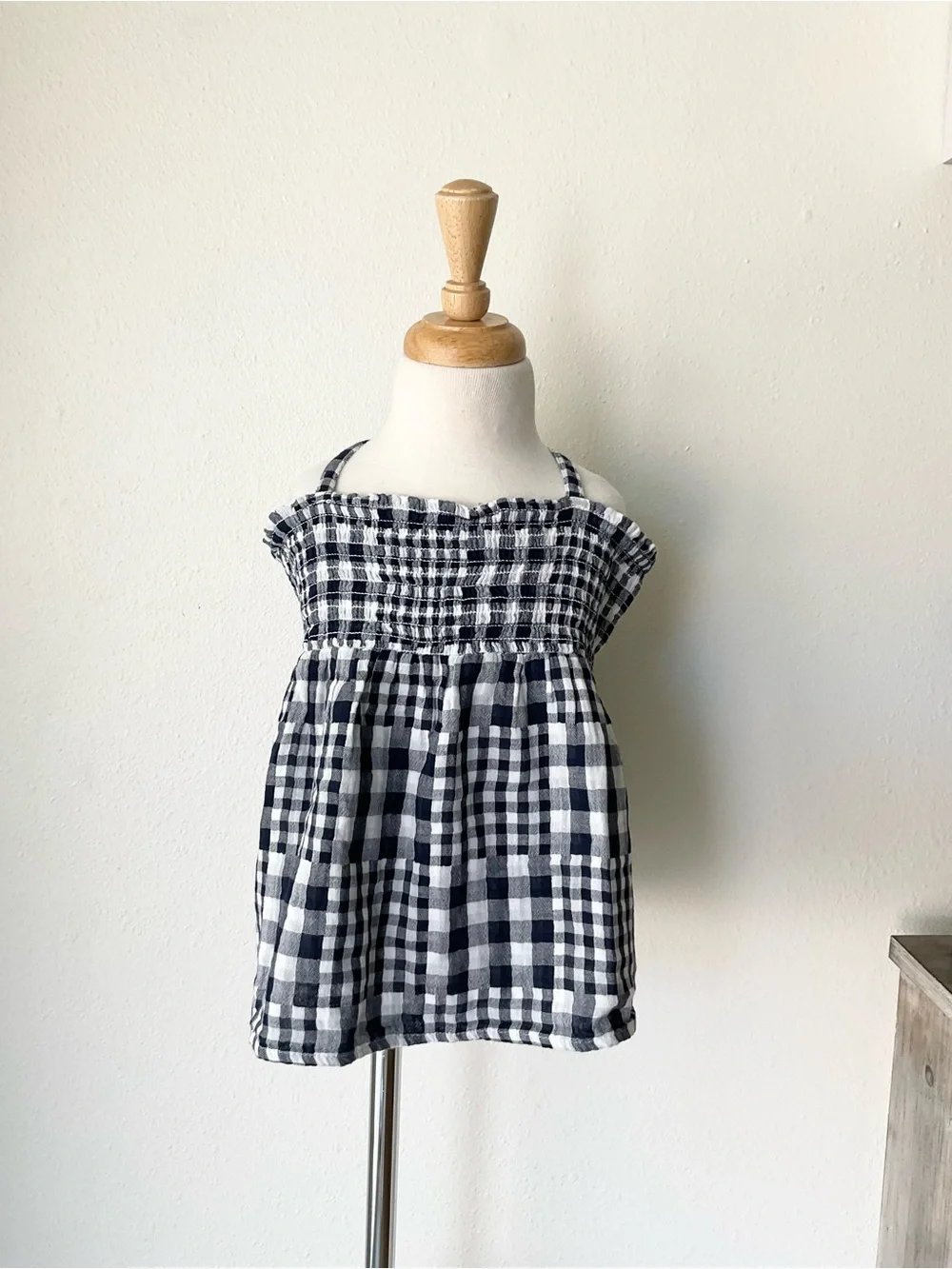 Old Navy Navy & White Gingham Smocked Tank Top